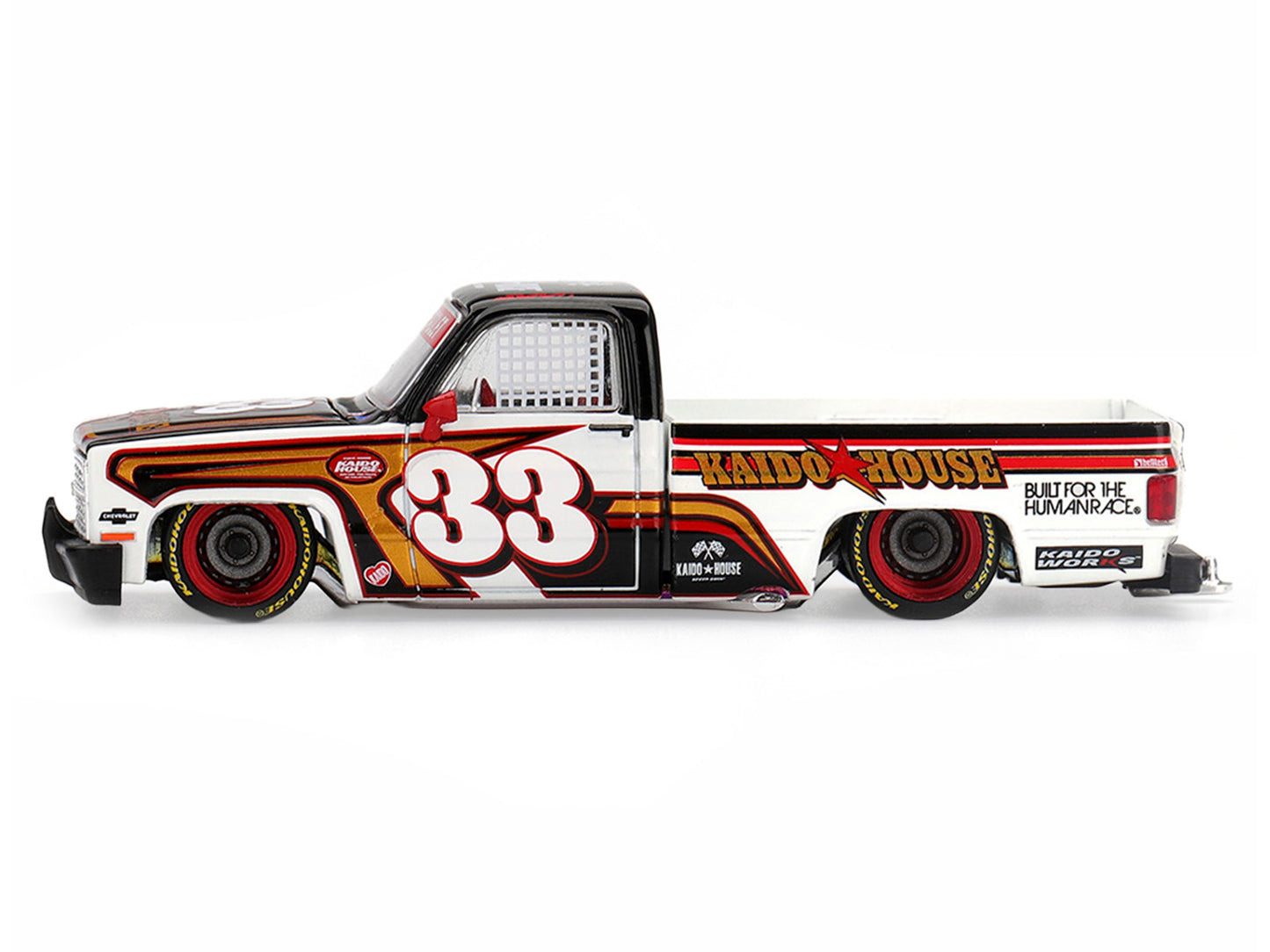 Chevrolet Silverado Pickup Truck #33 "Kaido Intimidator V1" White and Black with Graphics (Designed by Jun Imai) "Kaido House" Special 1/64 Diecast Model Car by Mini GT