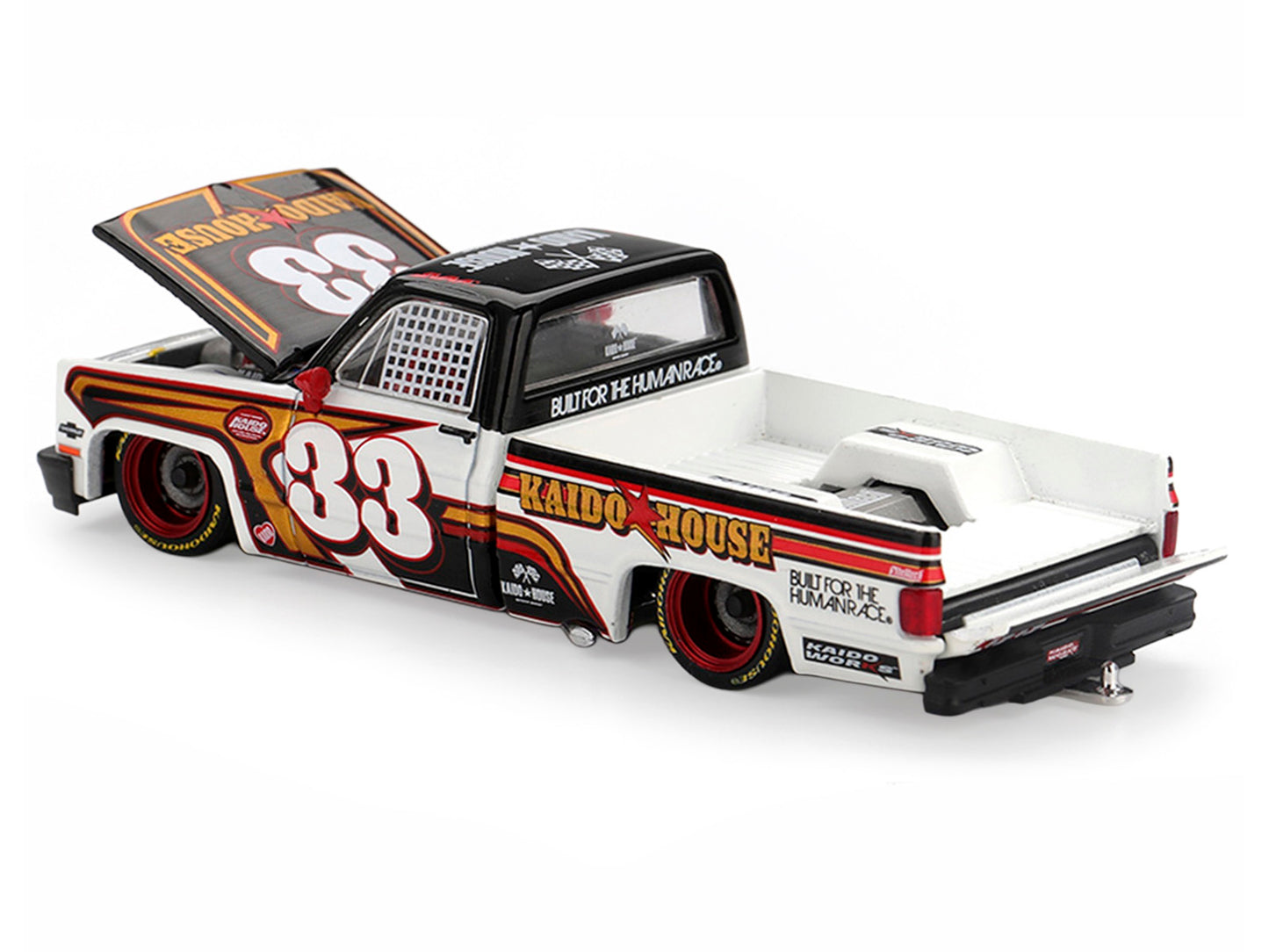 Chevrolet Silverado Pickup Truck #33 "Kaido Intimidator V1" White and Black with Graphics (Designed by Jun Imai) "Kaido House" Special 1/64 Diecast Model Car by Mini GT