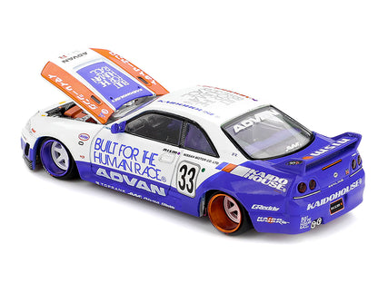 Nissan Skyline GT-R (R33) RHD (Right Hand Drive) #33 "BFTHR V1" Blue and White with Graphics (Designed by Jun Imai) "Kaido House" Special 1/64 T&y Diecast Model Car by Mini GT
