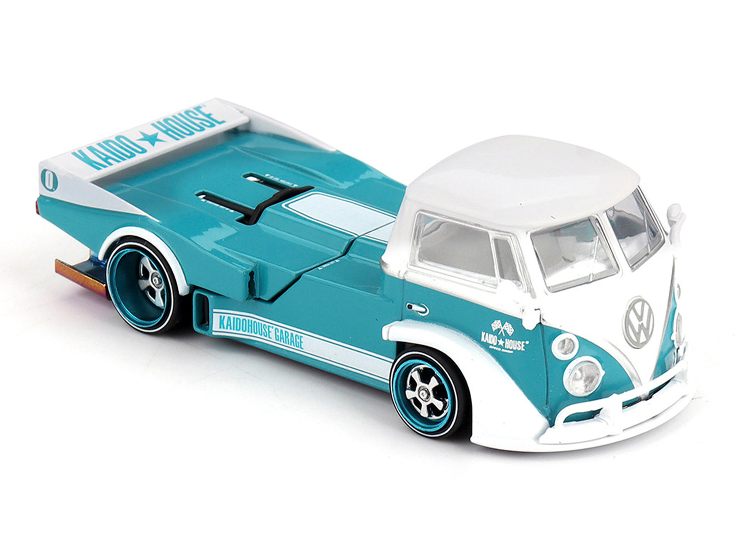 Volkswagen T1 "Kaido Works V1" Truck Turquoise with White Top and Stripes (Designed by Jun Imai) "Kaido House" Special 1/64 T&y Diecast Model Car by Mini GT