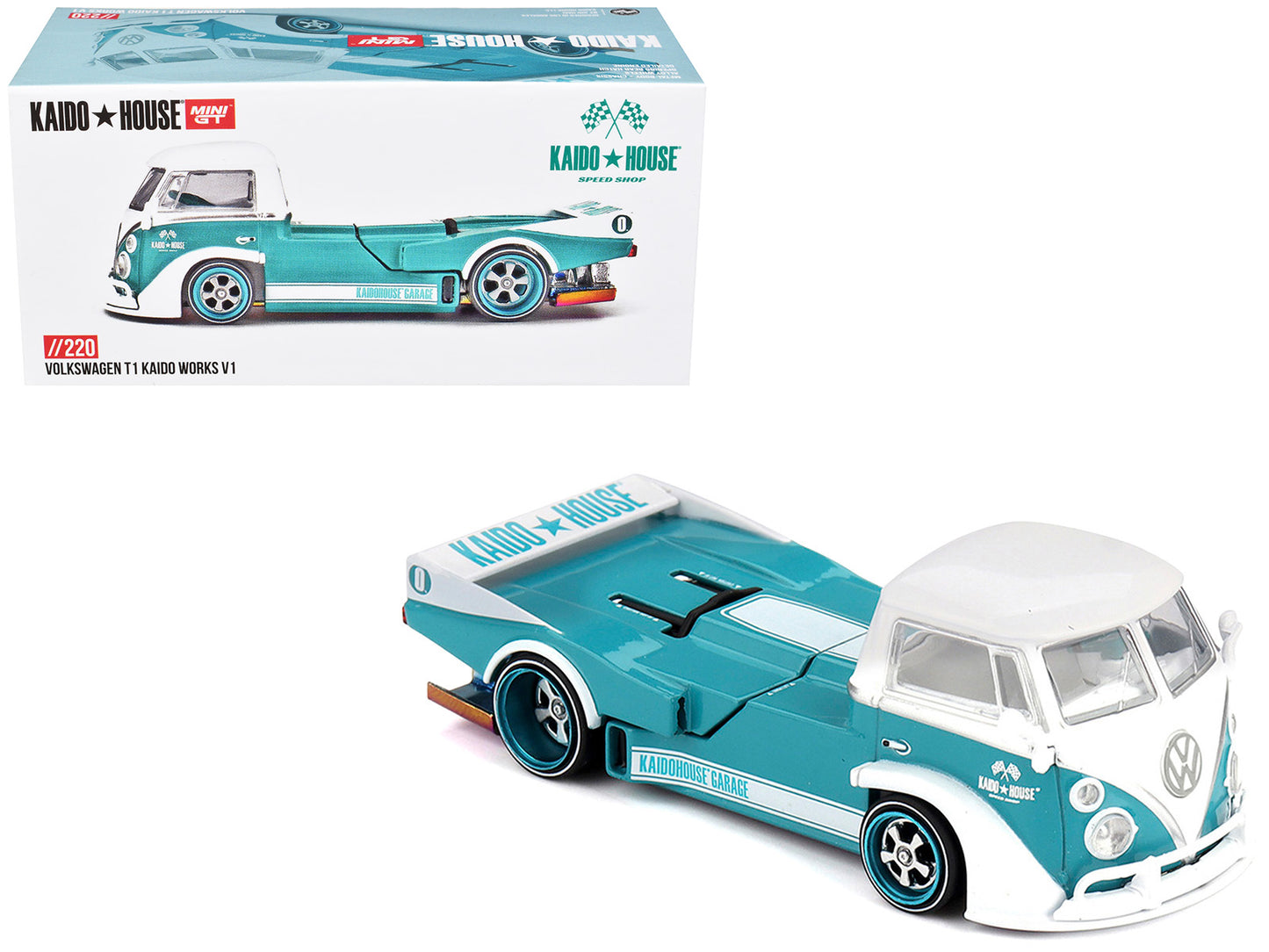 Volkswagen T1 "Kaido Works V1" Truck Turquoise with White Top and Stripes (Designed by Jun Imai) "Kaido House" Special 1/64 T&y Diecast Model Car by Mini GT