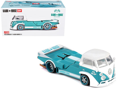 Volkswagen T1 "Kaido Works V1" Truck Turquoise with White Top and Stripes (Designed by Jun Imai) "Kaido House" Special 1/64 T&y Diecast Model Car by Mini GT