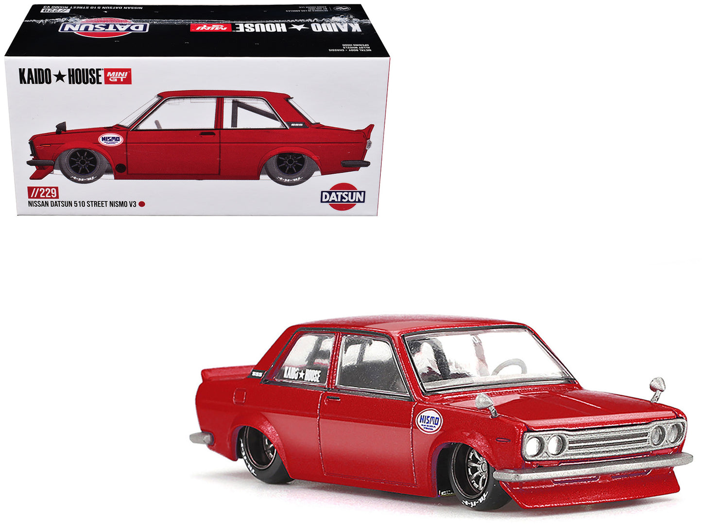 Datsun 510 Street "Nismo V3" Red Metallic (Designed by Jun Imai) "Kaido House" Special 1/64 T&y Diecast Model Car by Mini GT