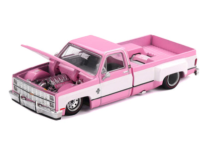 Chevrolet Silverado Dually Pickup Truck Pink White 1/64 Diecast Model - Mini GT