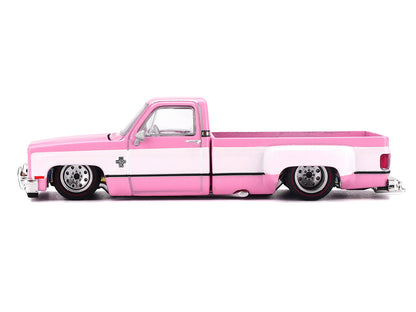 Chevrolet Silverado Dually Pickup Truck Pink White 1/64 Diecast Model - Mini GT