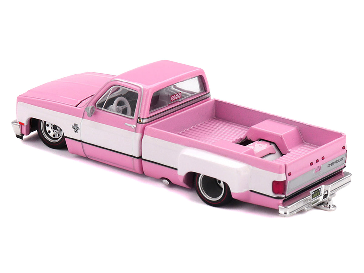 Chevrolet Silverado Dually Pickup Truck Pink White 1/64 Diecast Model - Mini GT