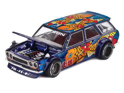 Datsun Kaido 510 Wagon RHD Blue Koi Fish 1/64 Diecast Model Car - Mini GT
