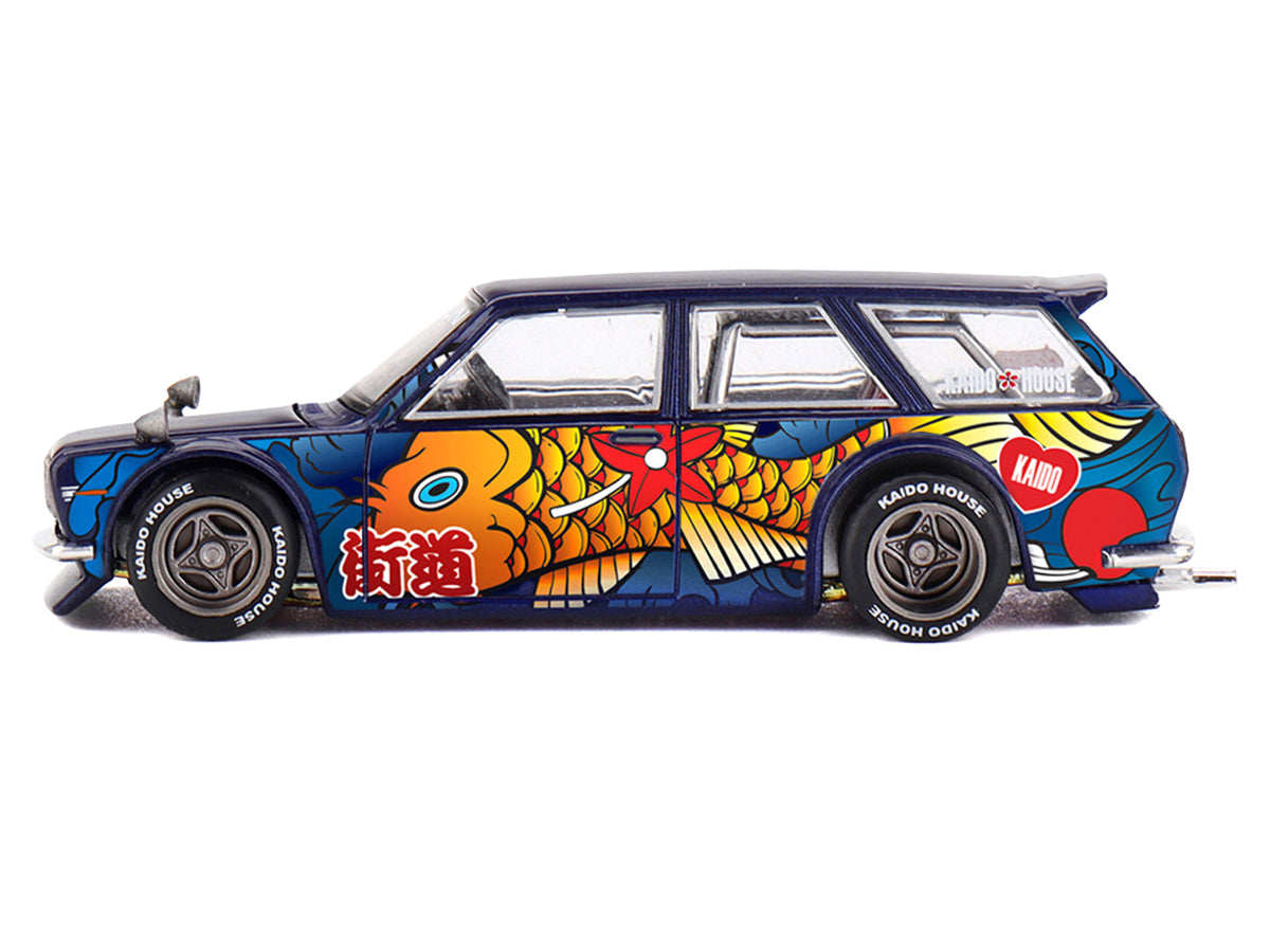 Datsun Kaido 510 Wagon RHD Blue Koi Fish 1/64 Diecast Model Car - Mini GT