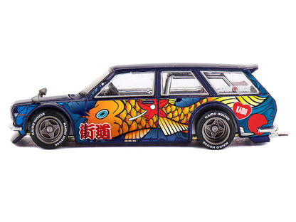 Datsun Kaido 510 Wagon RHD Blue Koi Fish 1/64 Diecast Model Car - Mini GT