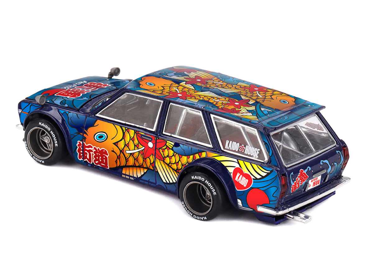 Datsun Kaido 510 Wagon RHD Blue Koi Fish 1/64 Diecast Model Car - Mini GT