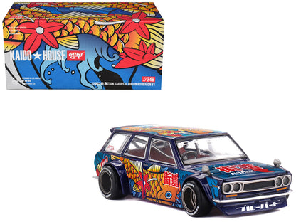 Datsun Kaido 510 Wagon RHD Blue Koi Fish 1/64 Diecast Model Car - Mini GT