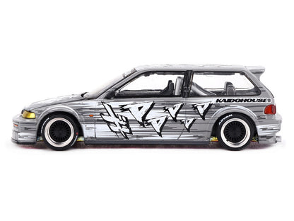 Honda Civic (EF) "Manga V1" Gray Metallic with Graphics (Designed by Jun Imai) "Kaido House" Special 1/64 Diecast Model Car by Mini GT