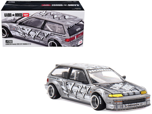 Honda Civic (EF) "Manga V1" Gray Metallic with Graphics (Designed by Jun Imai) "Kaido House" Special 1/64 T&y Diecast Model Car by Mini GT