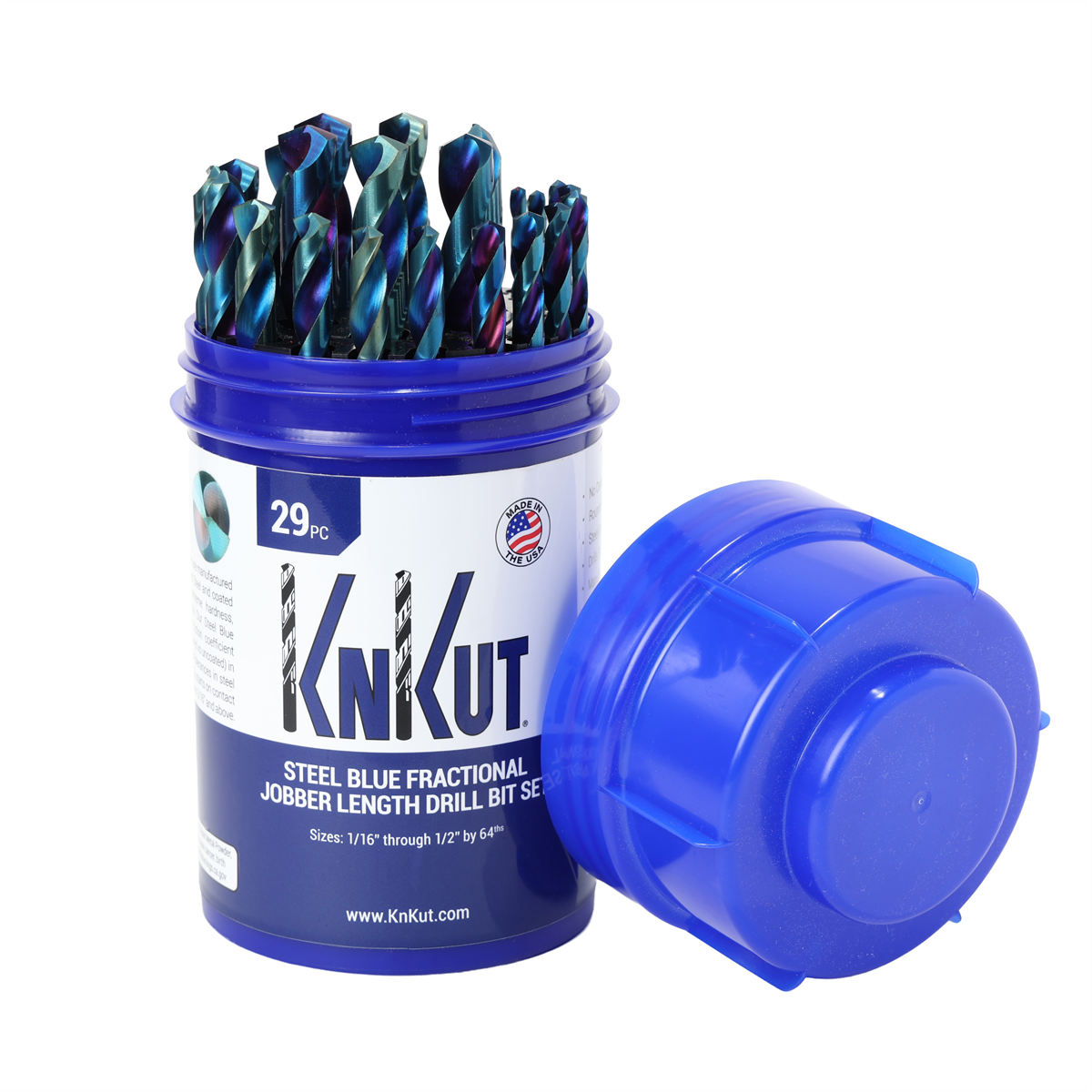 KnKut 29 Piece Drill Buddy Steel Blue Jobber Length Drill Bit Set 1/16" - 1/2"