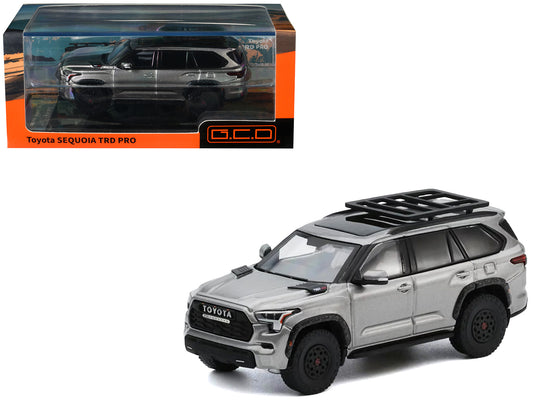 Toyota Sequoia TRD PRO Silver Metallic with Roof Rack 1/64 Diecast by GCD