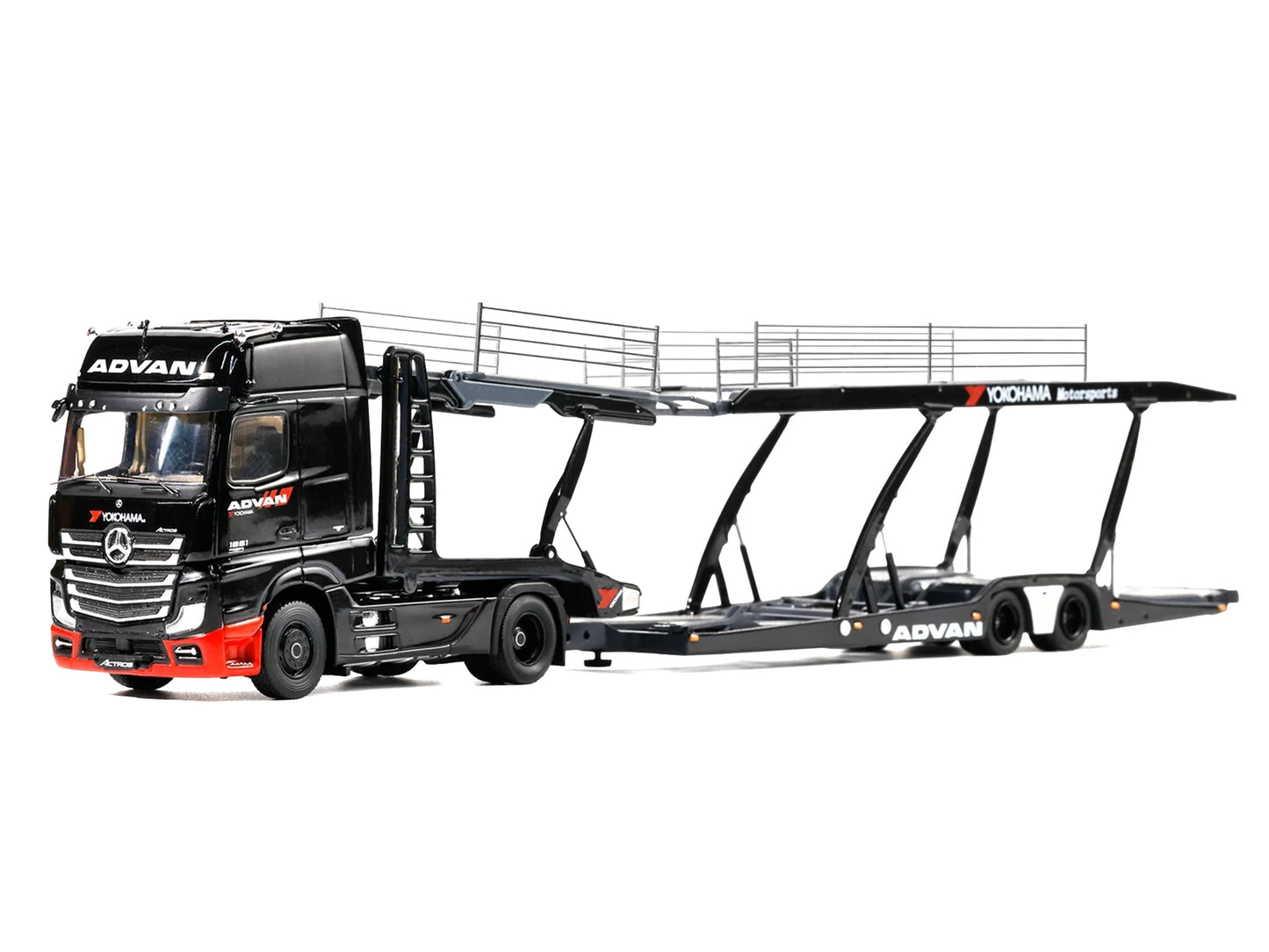 Mercedes-Benz Actros Gigaspace Auto Transporter "ADVAN Yokohama" Black 1/64 T&y Diecast Model by GCD