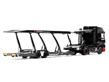 Mercedes-Benz Actros Gigaspace Auto Transporter "ADVAN Yokohama" Black 1/64 T&y Diecast Model by GCD