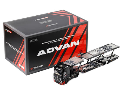 Mercedes-Benz Actros Gigaspace Auto Transporter "ADVAN Yokohama" Black 1/64 T&y Diecast Model by GCD