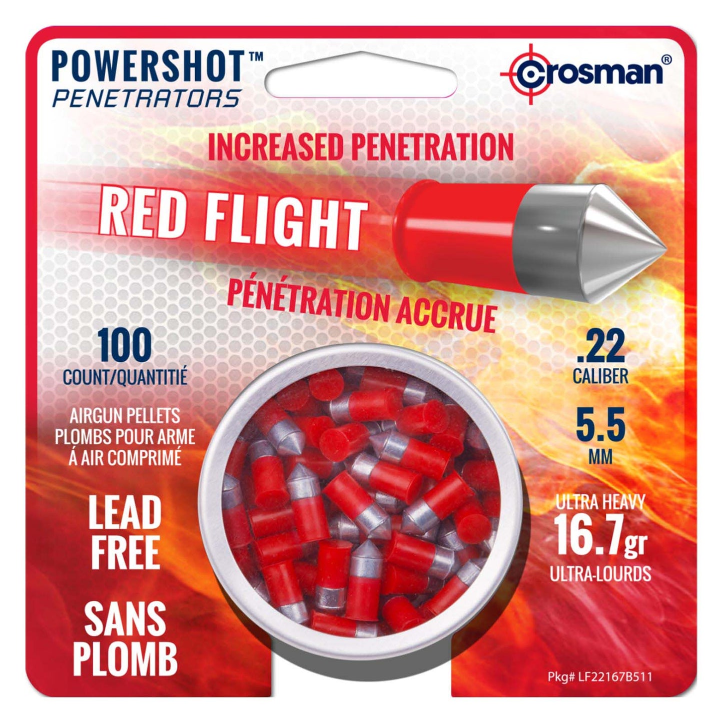 Crosman .22cal Red Flight Penetrator Pellets - 16.7 Grain (100 Count) - Bulk Lot of 25 | Reseller Pack | Fast Shipping Bulk Lot 25x | Fast Shipping | Wholesale Car Audio Install Parts