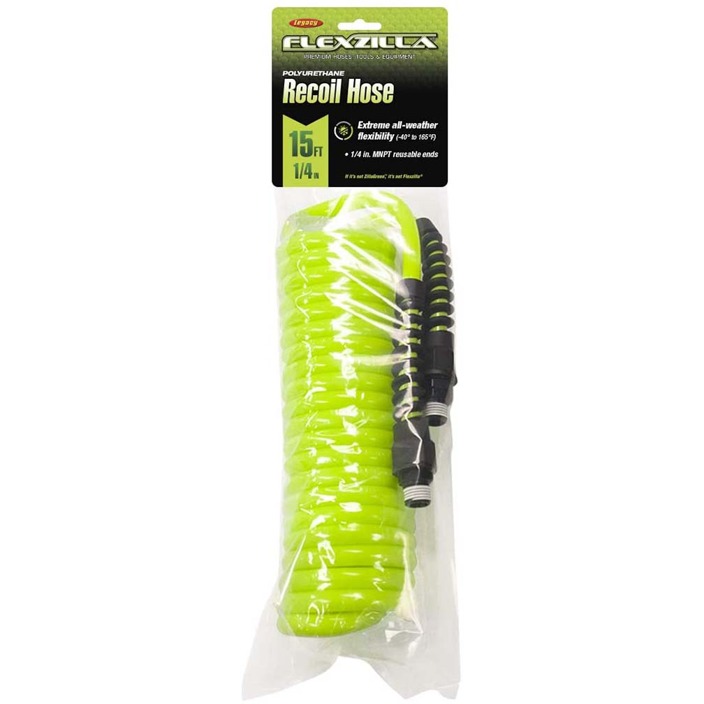 Flexzilla Polyurethane Recoil Hose 1/4in x 15ft w/ 1/4in MNPT Fittings