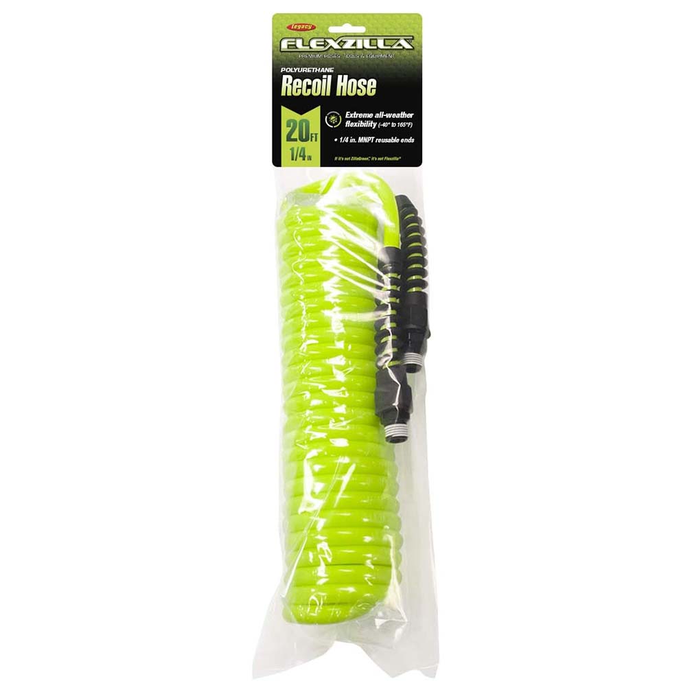 Flexzilla Polyurethane Recoil Hose 1/4in x 20ft w/ 1/4in MNPT Fittings