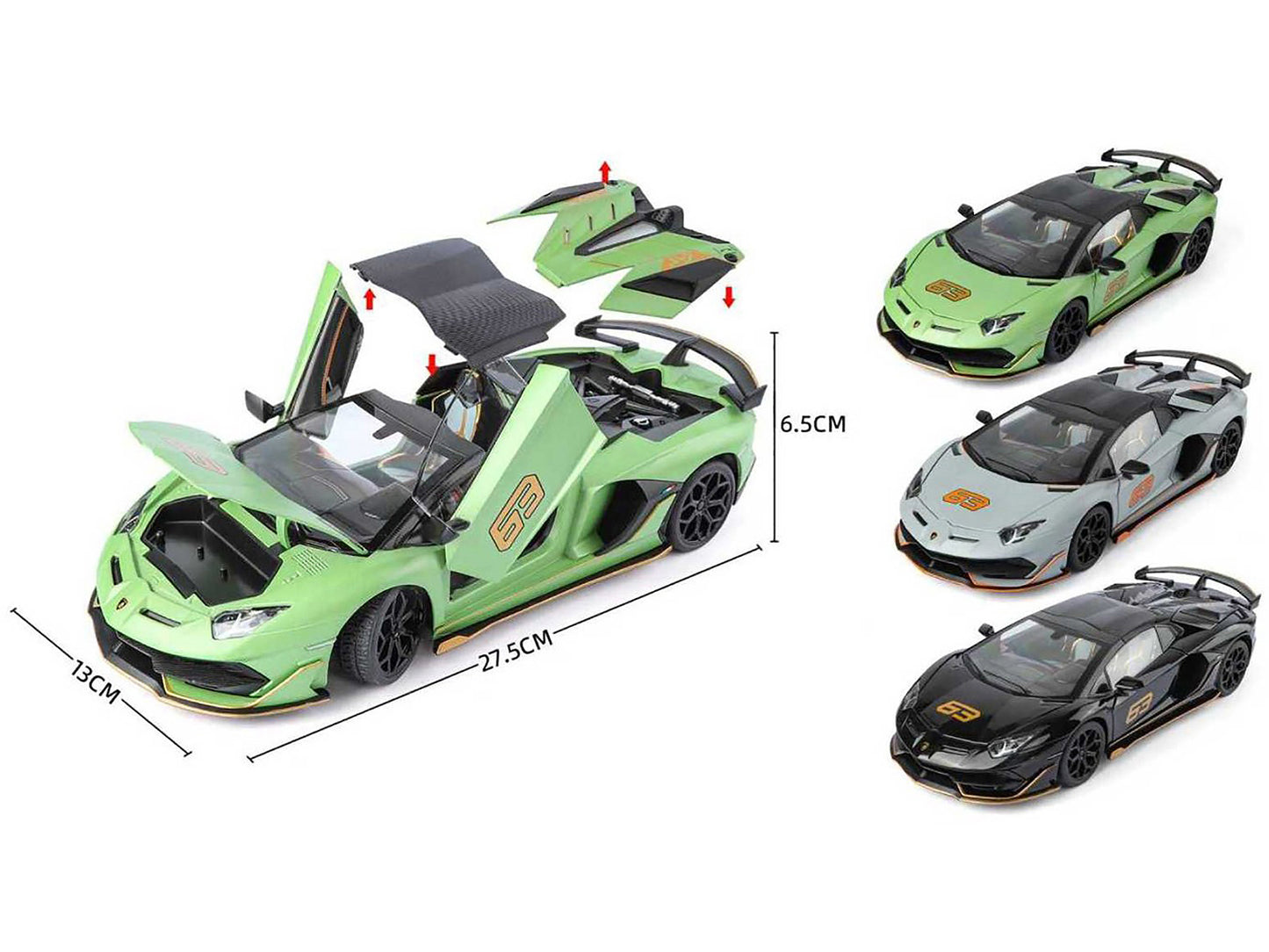 Lamborghini Aventador SVJ Roadster Black with Carbon Top and Gold Accents 1/18 T&y Diecast Model Car by Heimanba