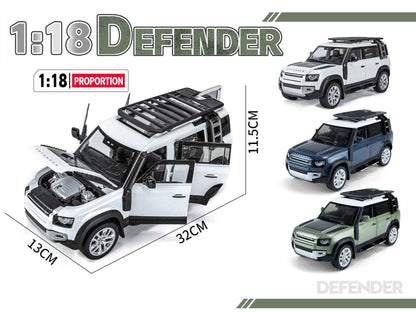 Land Rover Defender 110 Blue Metallic with White Top and Roof Rack 1/18 T&y Diecast Model Car by Heimanba