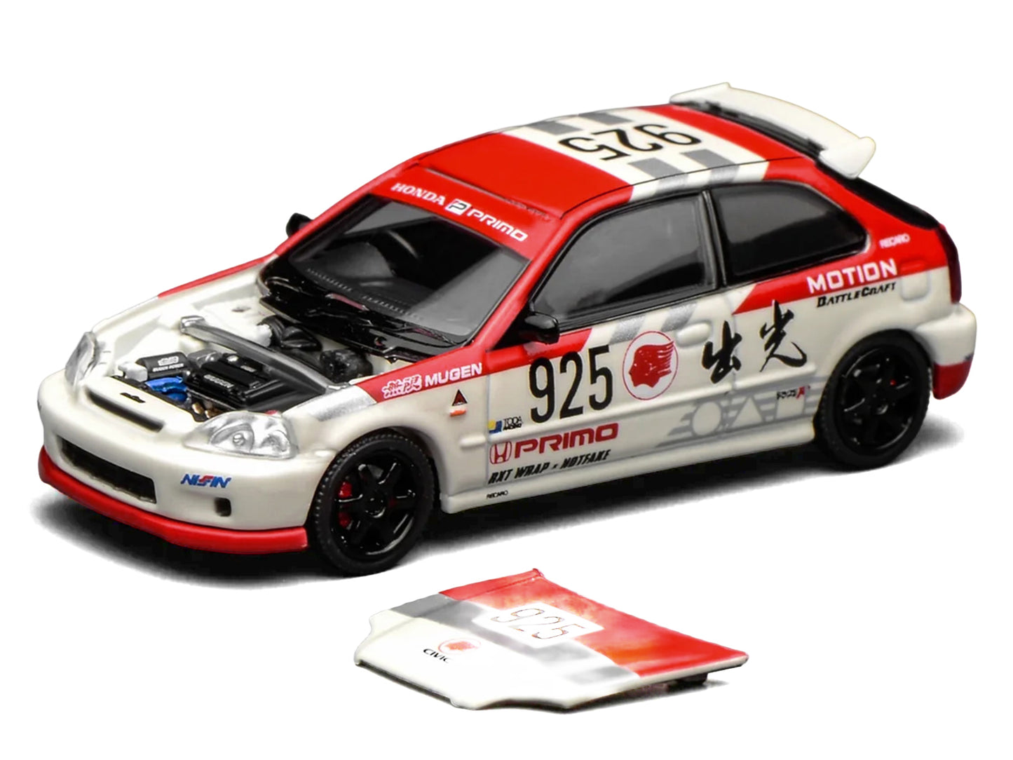Honda Civic Type R (EK9) RHD (Right Hand Drive) #925 "Idemitsu Motion" White and Red 1/64 T&y Diecast Model Car by MotorHelix