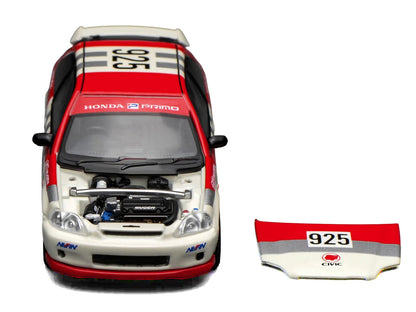Honda Civic Type R (EK9) RHD (Right Hand Drive) #925 "Idemitsu Motion" White and Red 1/64 T&y Diecast Model Car by MotorHelix