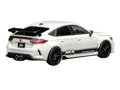 Honda Civic Type R (FL5) RHD (Right Hand Drive) "HKS" White with Black Stripes 1/64 Diecast Model Car by MotorHelix