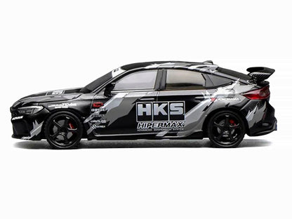 Honda Civic Type R (FL5) RHD (Right Hand Drive) "HKS" Matt Black with Graphics 1/64 Diecast Model Car by MotorHelix