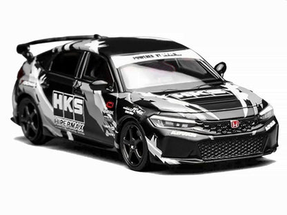 Honda Civic Type R (FL5) RHD (Right Hand Drive) "HKS" Matt Black with Graphics 1/64 Diecast Model Car by MotorHelix