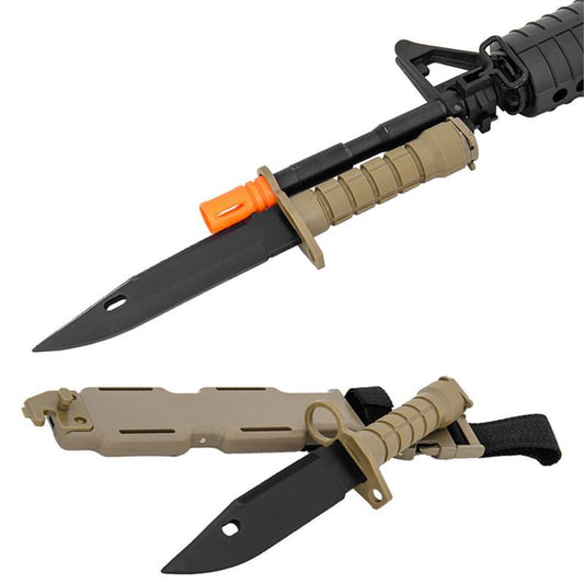 Airsoft M9 Rubber Bayonet for M4/M16 Carbine Rifles Tan Finish