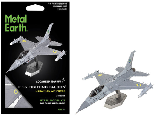 Model Kit Lockheed Martin F-16 Fighting Falcon Aircraft "Ukrainian Air Force" (Moderate Difficulty) Steel Model by Metal Earth T&y