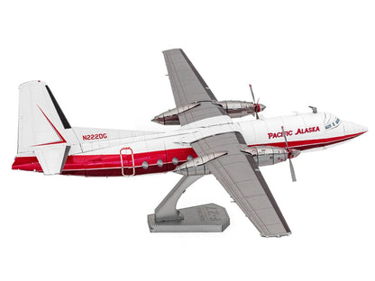 Model Kit Fairchild F-27 Commercial Aircraft "Pacific Alaska" White with Red Stripes (Moderate Difficulty) Steel Model by Metal Earth