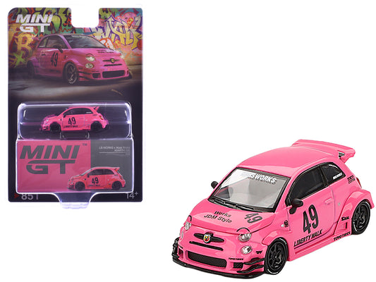 ABARTH 595 #49 "LB-Works x Abas Works" Pink Limited Edition 1/64 T&y Diecast Model Car by Mini GT