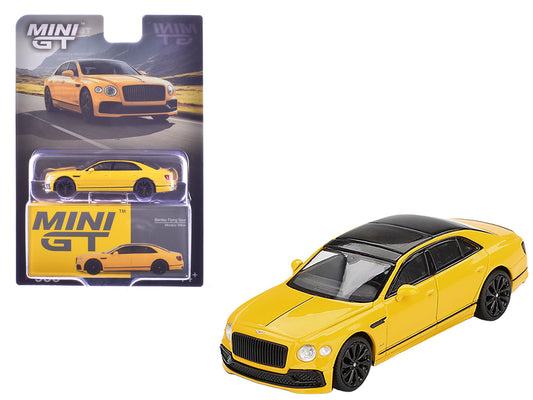Bentley Flying Spur Monaco Yellow with Black Top Limited Edition 1/64 T&y Diecast Model Car by Mini GT