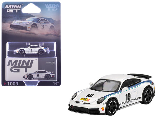 Porsche 911 Dakar #19 "Rally 1974" Tribute Livery White with Blue Stripes Limited Edition 1/64 T&y Diecast Model Car by Mini GT