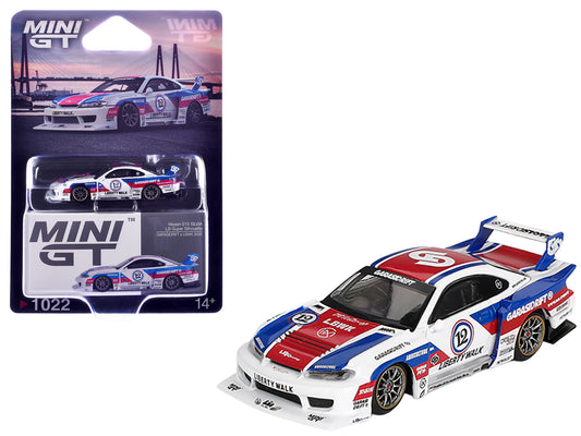 Nissan "LB-Super Silhouette" S15 SILVIA RHD (Right Hand Drive) "GARASIDRIFT x LBWK 2025" White with Blue and Red Stripes Limited Edition 1/64 T&y Diecast Model Car by Mini GT