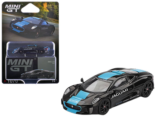 Jaguar C-X75 Black with Light Blue Stripe Limited Edition 1/64 T&y Diecast Model Car by Mini GT