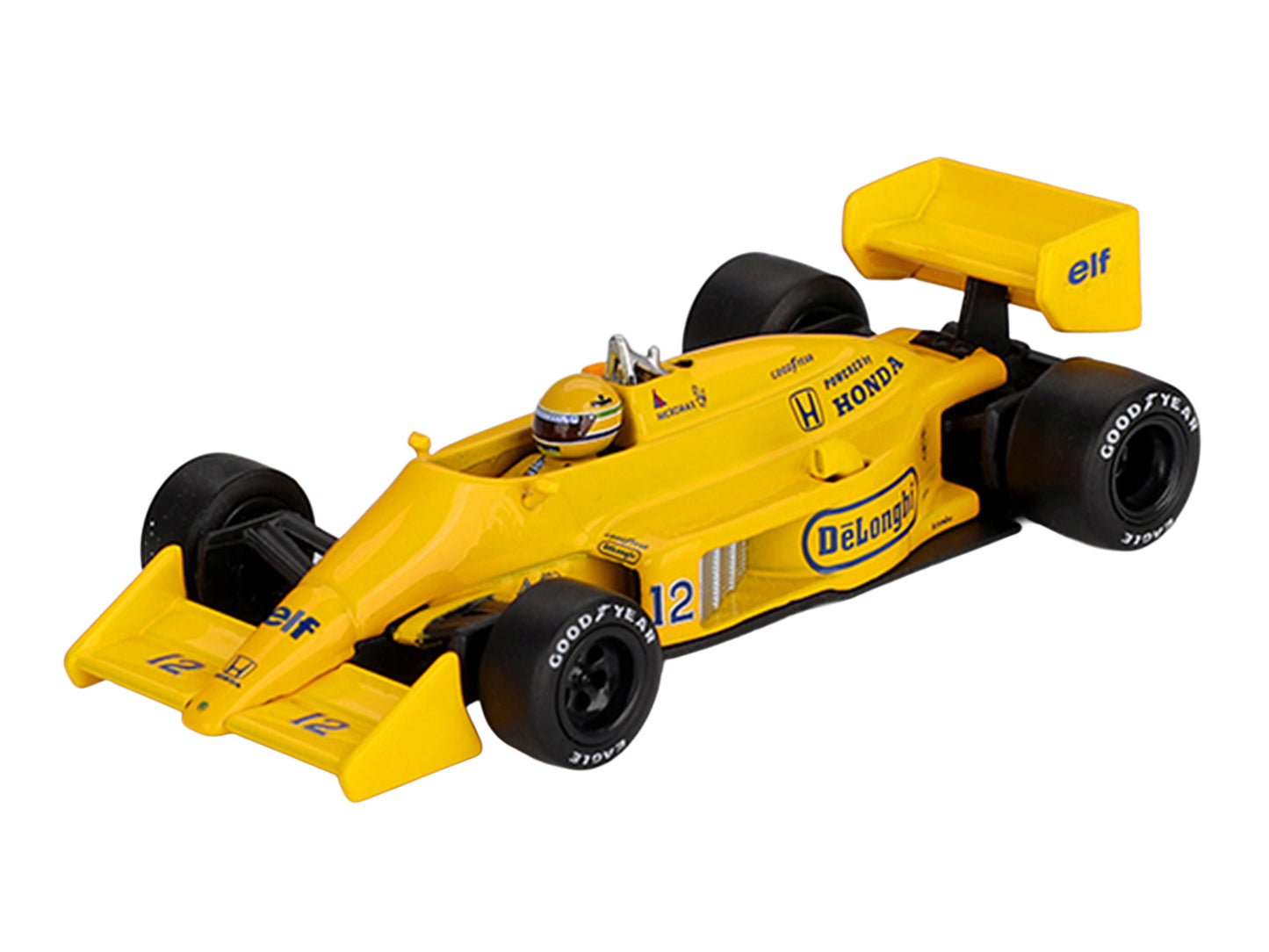 Lotus 99T #12 Ayrton Senna Winner Formula One F1 "Monaco GP" (1987) with Driver Figure Limited Edition 1/64 Die Cast Model Car by Mini GT