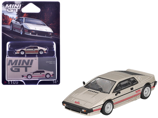 Lotus Esprit Turbo Silver Metallic with Red Stripes Limited Edition 1/64 T&y Diecast Model Car by Mini GT