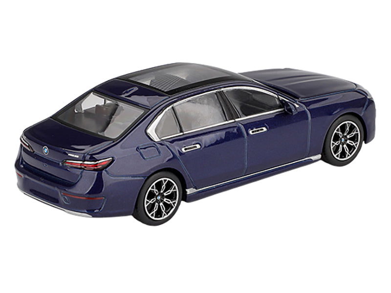 BMW i7 xDrive60 Tanzanite Blue Metallic with Sun Roof Limited Edition 1/64 Diecast Model Car by Mini GT