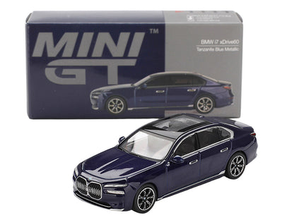 BMW i7 xDrive60 Tanzanite Blue Metallic with Sun Roof Limited Edition 1/64 Diecast Model Car by Mini GT