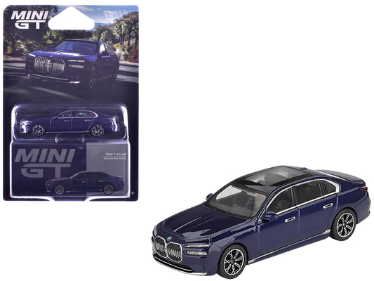 BMW i7 xDrive60 Tanzanite Blue Metallic with Sun Roof Limited Edition 1/64 T&y Diecast Model Car by Mini GT