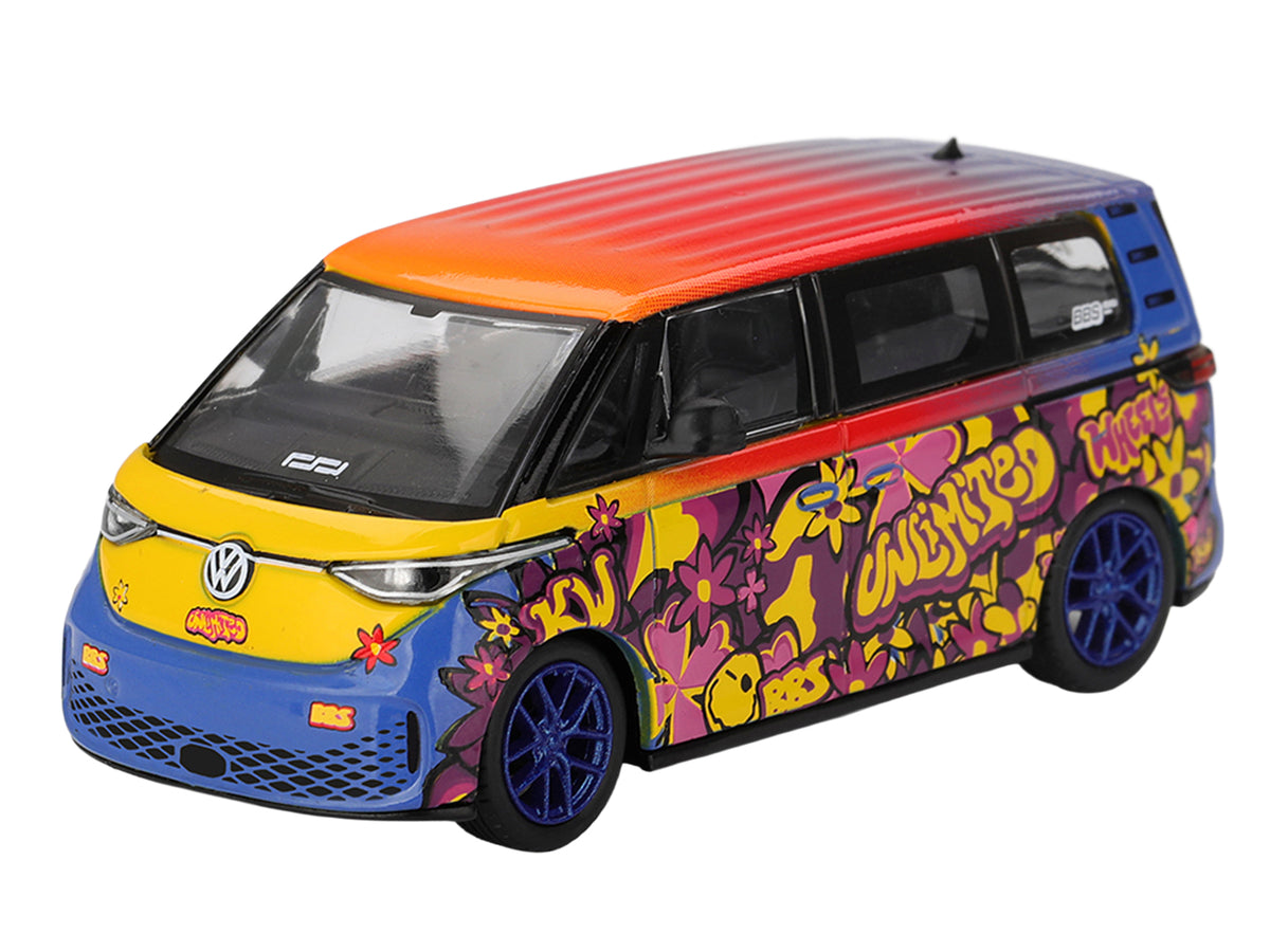 Volkswagen ID.Buzz Van "KW/BBS" Floral Graffiti Livery 1/64 Diecast Model Car