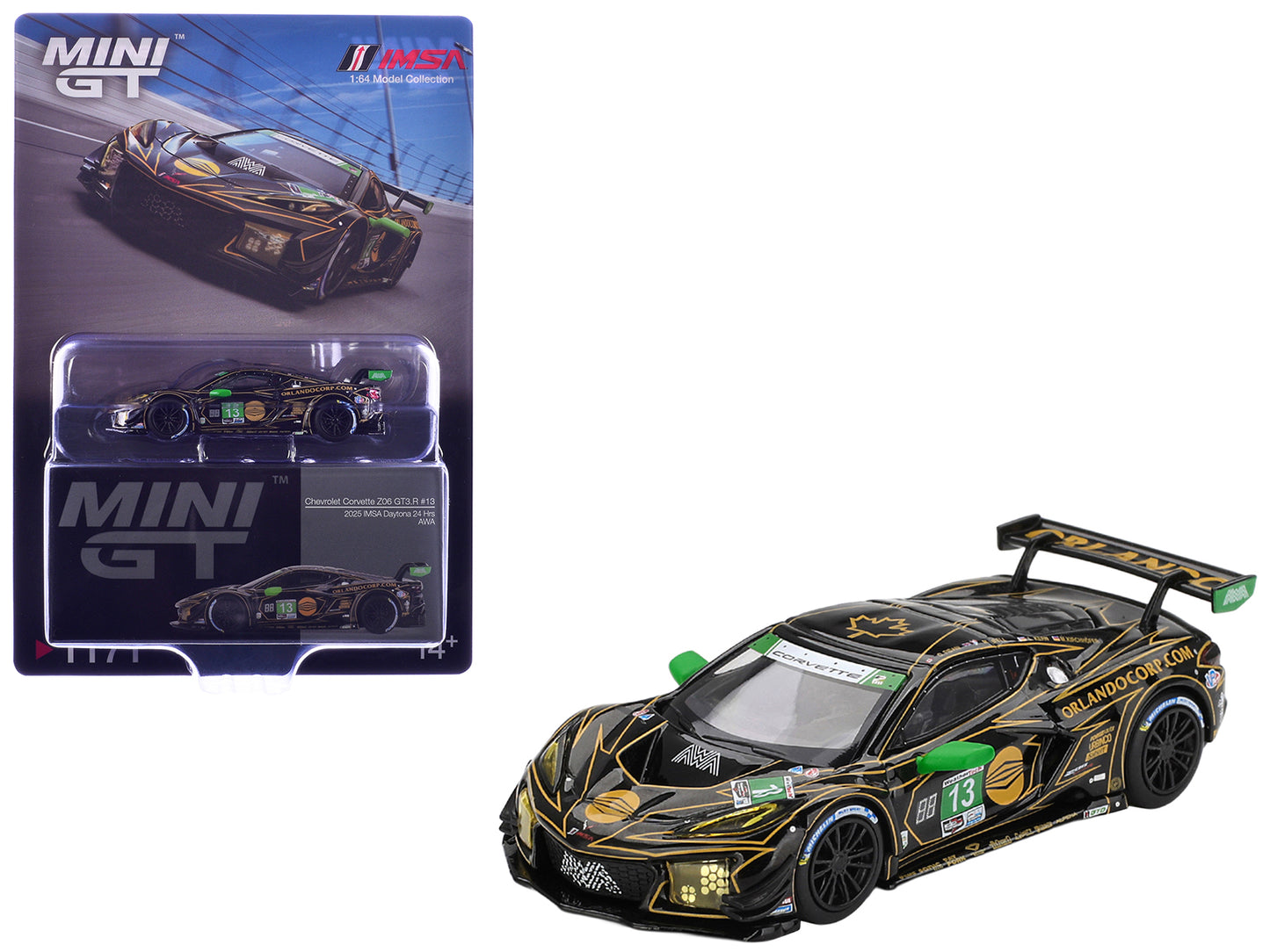 Chevrolet Corvette Z06 GT3.R #13 Matt Bell - Orey Fidani - Lars Kern - Marvin Kirchhofer "AWA" GTD Class Winner IMSA "24 Hours of Daytona" (2025) 1/64 Diecast Model Car by Mini GT