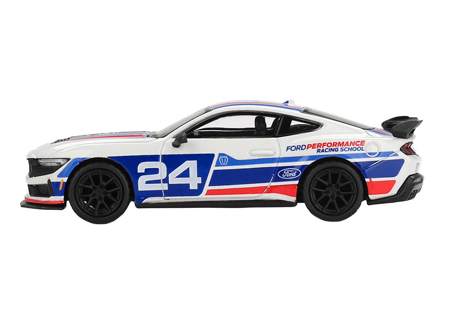 Ford Mustang Dark Horse #24 "Ford Performance Racing School" White with Red and Blue Graphics Limited Edition 1/64 T&y Diecast Model Car by Mini GT