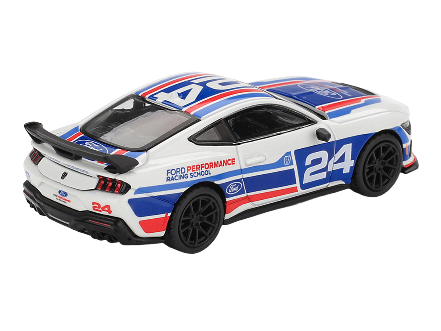Ford Mustang Dark Horse #24 "Ford Performance Racing School" White with Red and Blue Graphics Limited Edition 1/64 T&y Diecast Model Car by Mini GT