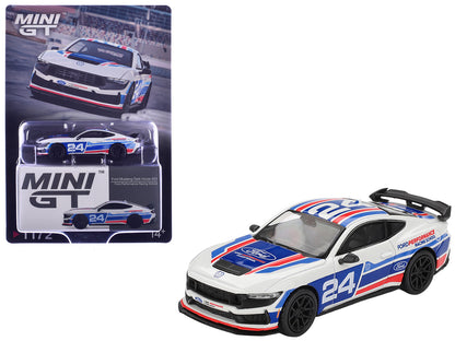 Ford Mustang Dark Horse #24 "Ford Performance Racing School" White with Red and Blue Graphics Limited Edition 1/64 T&y Diecast Model Car by Mini GT